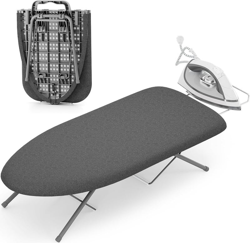 KINGBOARD Tabletop Ironing Board, Small Ironing Boards with Iron Rest, Folding Iron Board, Extra Thick Cover, Portable Tabletop Ironing Board with Non-Slip Feet, 30x12 Black - Image 1